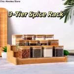 Étagère à épices à 3 niveaux en bois massif, organisateur d&rsquo;assaisonnement peu encombrant, présentoir à épices, ensemble de rangement de pots à épices durables