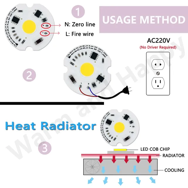 Puce LED 8W AC220V blanc chaud blanc naturel LED COB… – vue 5