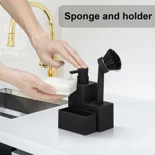 Distributeur de savon plat carré moderne avec porte-éponge et brosse