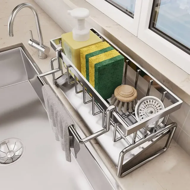 Porte-éponge d'évier de cuisine en acier inoxydable