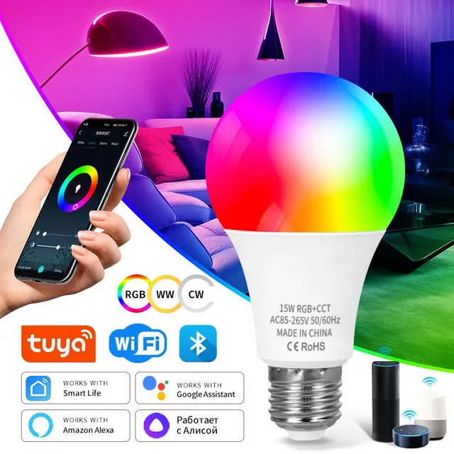 Tuya WiFi Bluetooth E27 ampoule intelligente RGBCW…