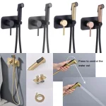 Arbre chaud et froid hybride mural à main en laiton doré brossé avec support salle de bains cuisine robinet de toilette pulvérisateur de Bidet