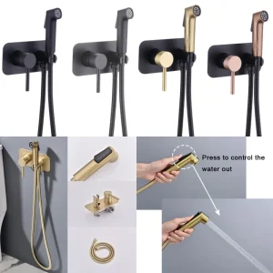 Arbre chaud et froid hybride mural à main en laiton doré brossé avec support salle de bains cuisine robinet de toilette pulvérisateur de Bidet Arbre chaud et froid hybride mural à main en laiton doré brossé avec support salle de bains cuisine robinet de toilette pulvérisateur de Bidet