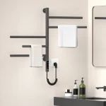 Porte-serviettes chauffant pour salle de bain, contrôle intelligent de la température et du temps, chauffe-serviettes électrique rotatif en acier inoxydable, mural