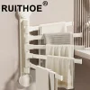 porte serviettes mural pliable pivotant cinq bras aluminium ventouse fixation sans perçage finition ivoire mat minimaliste moderne séchage multiple