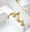 Robinet lavabo trois trous laiton doré poli mitigeur bec… – vue 3