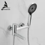 Robinets de baignoire, ensemble de douche de bain noir moderne, conception Unique de buse rotative, mitigeur mural pour salle de bains WF-877909