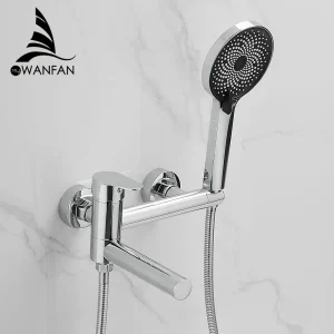 Robinets de baignoire, ensemble de douche de bain noir moderne, conception Unique de buse rotative, mitigeur mural pour salle de bains WF-877909