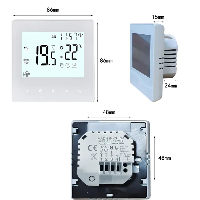Thermostat WiFi Intelligent Tuya 3A/16A – vue 3