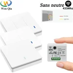 WenQia Mini interrupteur sans fil Rf 433MHz interrupteur connecté sans neutre 220V 130W module relais avec bouton poussoir interrupteur mural 2 voies télécommande pour Smart Home lampe ventilateur marche/arrêt