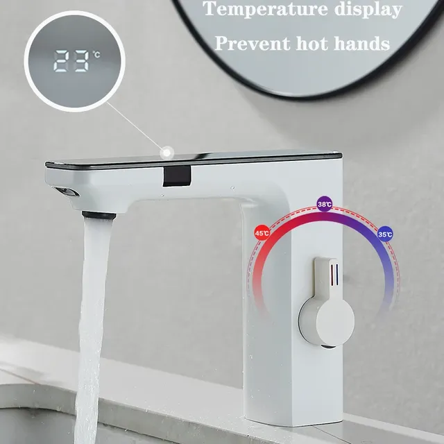 Robinet de lavabo à capteur sans contact blanc – vue 2