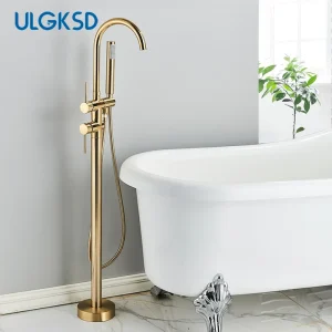 Robinet de baignoire sur pied à poignée unique, robinet de centre commercial, bec pivotant à 360 °, douchette à main en ABS, robinet HOShower