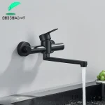 Robinets de cuisine muraux en acier inoxydable, double trou, salle de bains, robinet de lavabo rotatif à 360 degrés, robinets mélangeurs d&rsquo;évier d&rsquo;eau froide et chaude