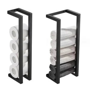 Porte-serviettes de salle de bain, support de rangement pour serviettes de bain, hôtel, salle de bain, rouleau de papier, double usage, suspension murale noire en acier inoxydable