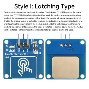 Module de commutation à capteur tactile numérique TTP223B, Module tactile capacitif à 1 canal, Type de loquet à Action ponctuelle plaquée or
