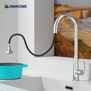 Robinet de cuisine chromé de luxe extractible 360° Robinets d&rsquo;évier de cuisine rotatifs, mitigeur en cuivre monté sur le pont à poignée unique, robinet d&rsquo;eau de cuisine Pulvérisateur Dual-Mode mitigeur évier cuisine