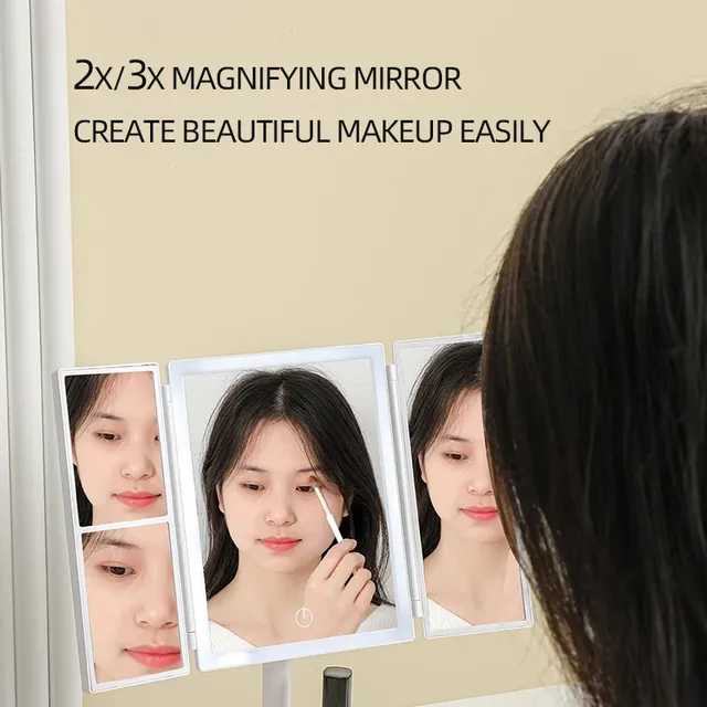 Miroir de maquillage pliable avec lumière LED – vue 3