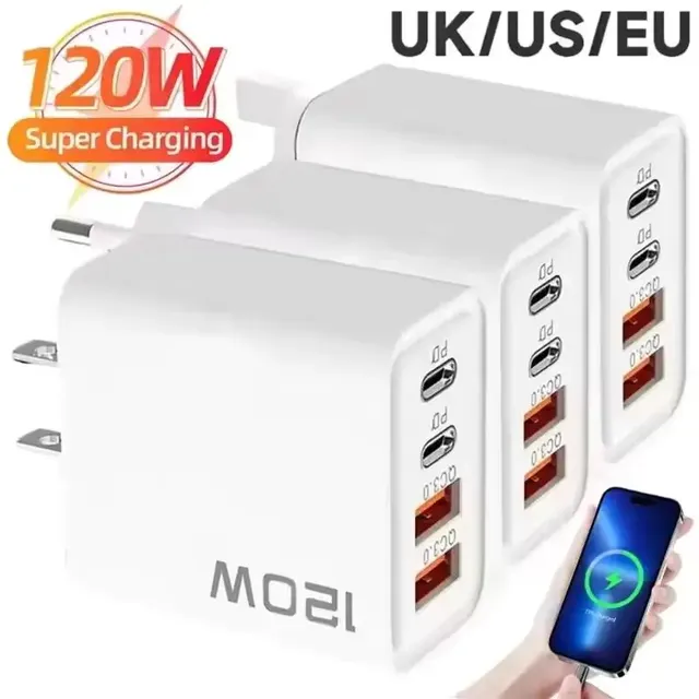4 ports USB C PD chargeur 120W chargeur rapide…