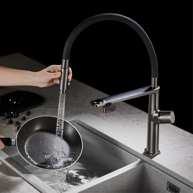 Robinet de cuisine de luxe en laiton gris pistolet – vue 4