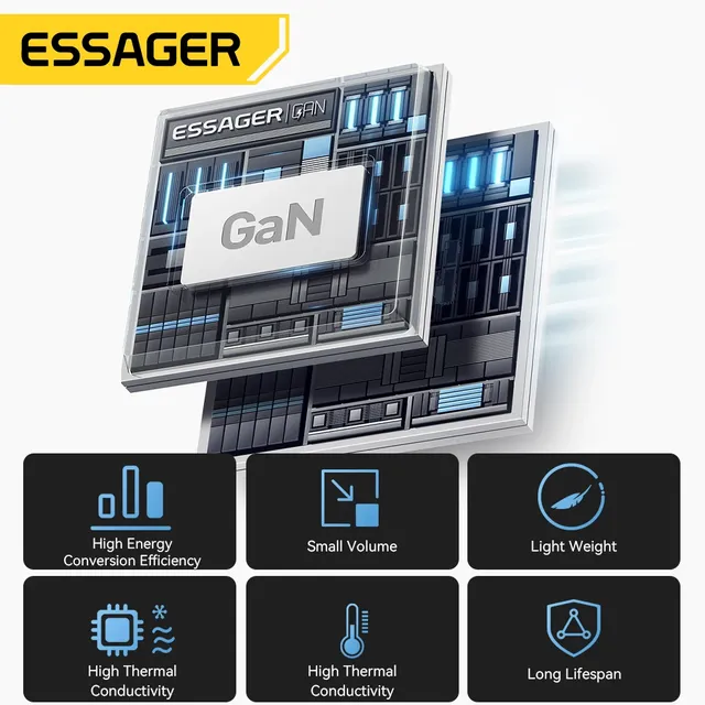 Chargeur GaN Essager 65W avec câble rétractable PD… – vue 3