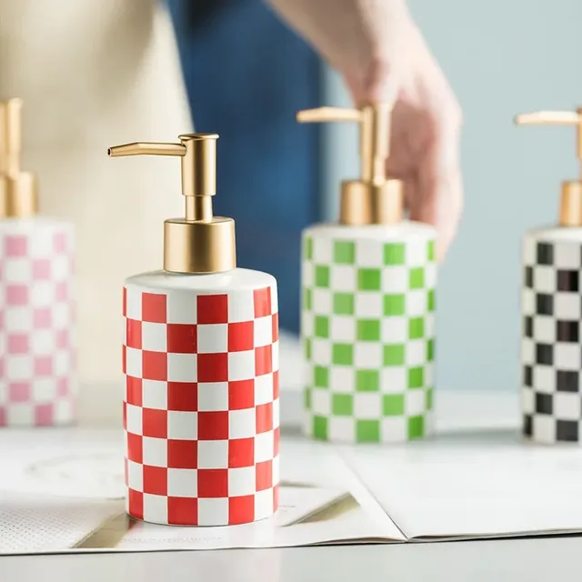 Distributeur savon liquide céramique damier brillant… – vue 3