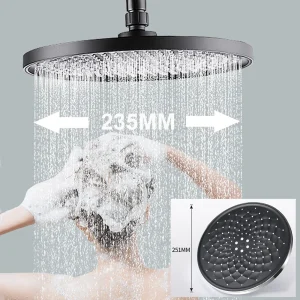 Pommeau de Douche Noir à Grand Débit Rond, Pulvérisateur de Pluie à Charge Smile ABS 360, Accessoires HOShower Réglables