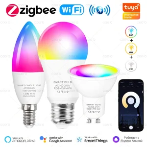 ZigBee Tuya Wifi Bluetooth ampoule LED vie intelligente App contrôle réglable GU10 E27 E14 RGB CW ampoules intelligentes fonctionnent avec Alexa Google ZigBee Tuya Wifi Bluetooth ampoule LED vie intelligente App contrôle réglable GU10 E27 E14 RGB CW ampoules intelligentes fonctionnent avec Alexa Google