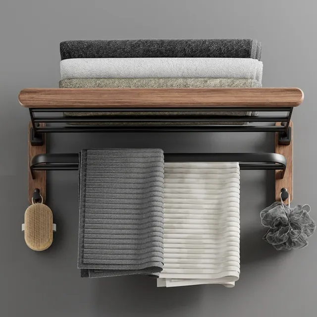Étagère à serviettes de salle de bain en bois