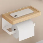 Porte-papier mural en aluminium blanc avec étagère, rouleau de papier toilette créatif en bois, rangement T1, porte-mouchoirs pour HOWC