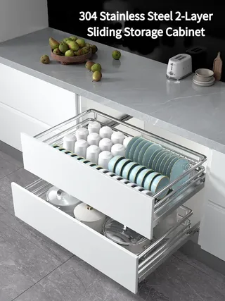 Kitchen Stainless Steel Storage Rack Slide Rails Cabinet Drawers Type…