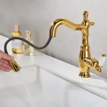 Robinet de lavabo en cuivre Vintage, salle de bains, comptoir de salle de bains domestique, robinet extractible pivotant chaud et froid anti-éclaboussures