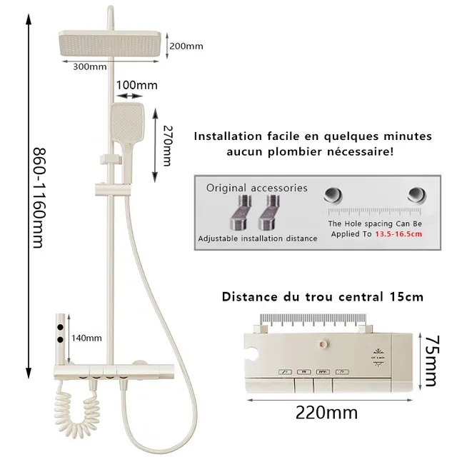 Système de douche cascade blanc lait pour salle de bains… – vue 6
