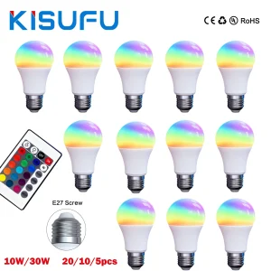 20/10/5/1 pièces 30W 10W RGB LED ampoule lampe AC220V E27 avec 24 touches à distance variable coloré LED projecteur ampoules pour chambre décor à la maison