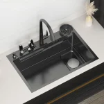 Évier de Cuisine en Acier Inoxydable 304, à Monter sur le Dessus, avec Porte-Couteau, Lavabo Multifonction à Filles Unique pour la Rénovation