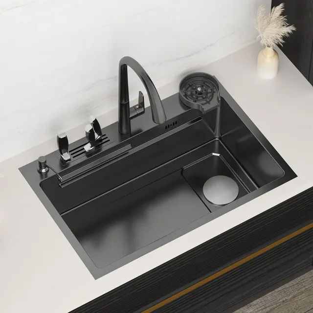 Évier cuisine acier inoxydable 304 brossé posé sur plan…
