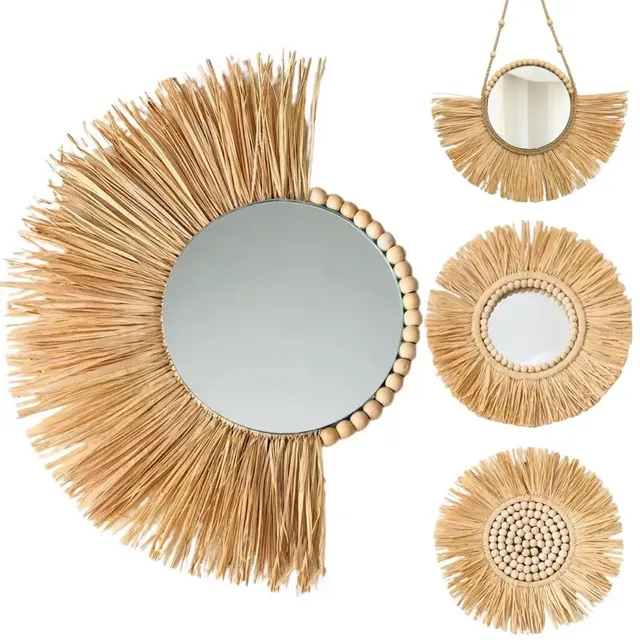 Miroirs muraux décoratifs suspendus bohème chic raphia… – vue 4
