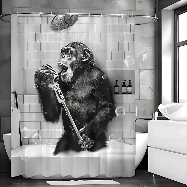 Rideau de douche avec animaux amusants en noir et blanc – vue 2