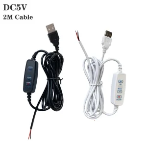 Variateur USB connecteur de fil de 2m avec interrupteur 10 gradation continue pour panneau lumineux LED monochrome 5V et bandes lumineuses