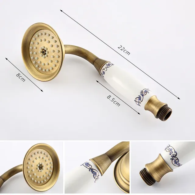Pommeau de douche à main en laiton antique avec tuyau de… – vue 3