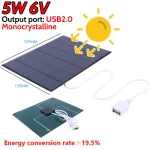 Panneau solaire Portable USB 5W 6V, chargeur de panneau solaire, panneaux d&rsquo;urgence monocristallins pour téléphone Portable/charge de batterie 3-5V