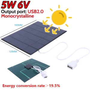 Panneau solaire Portable USB 5W 6V, chargeur de panneau solaire, panneaux d’urgence monocristallins pour téléphone Portable/charge de batterie 3-5V Panneau solaire Portable USB 5W 6V, chargeur de panneau solaire, panneaux d’urgence monocristallins pour téléphone Portable/charge de batterie 3-5V