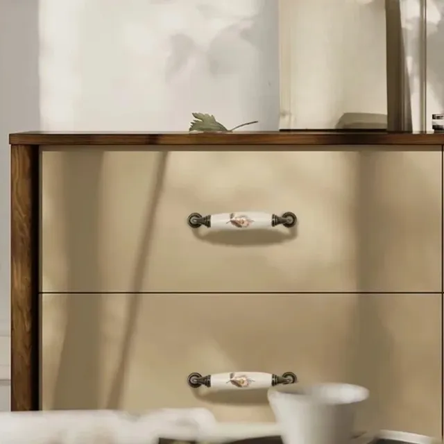 Poignée bouton céramique porcelaine ivoire floral rose… – vue 6