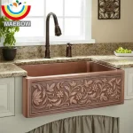 MAEBOW Tablier rectangulaire en cuivre antique sur le devant, évier de cuisine artistique à cuvette unique