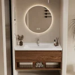 Ensemble de vanité en bois mural avec évier, ark supérieur, armoire de rangement, meubles de maison, chrome moderne