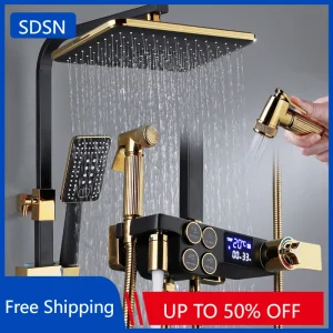 Ensemble de système de douche thermostatique pour salle de bains, robinets de salle de bains en laiton massif, accessoires, pomme de douche de pluie, ensemble de douche de salle de bains chaude et froide