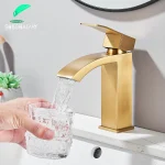 Robinet doré brossé en acier inoxydable 304, cascade, lavabo de salle de bains, mitigeur chaud et froid, robinets au Design luxueux, livraison gratuite