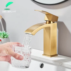 Robinet doré brossé en acier inoxydable 304, cascade, lavabo de salle de bains, mitigeur chaud et froid, robinets au Design luxueux, livraison gratuite
