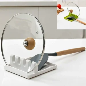 porte cuillères fourchettes spatules organisateur ustensiles plastique alimentaire antidérapant repose couvercle plateau récupérateur rainuré design minimaliste compact stable