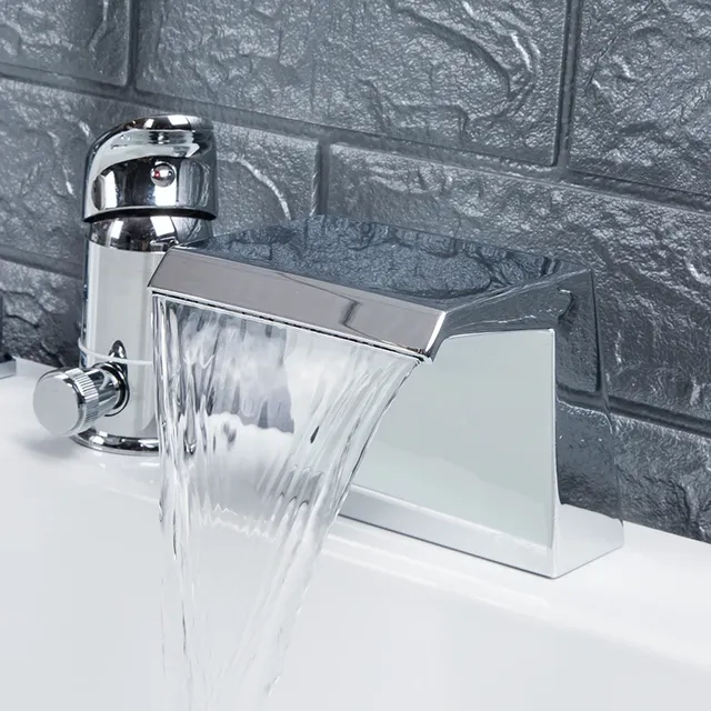 Mitigeur cascade bec plat large chromé poli laiton… – vue 2