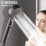 Pommeau de douche haute pression réglable, 5 Modes avec tuyau, économie d&rsquo;eau, buse de pulvérisation d&rsquo;arrêt à une touche, accessoires de salle de bain et de douche